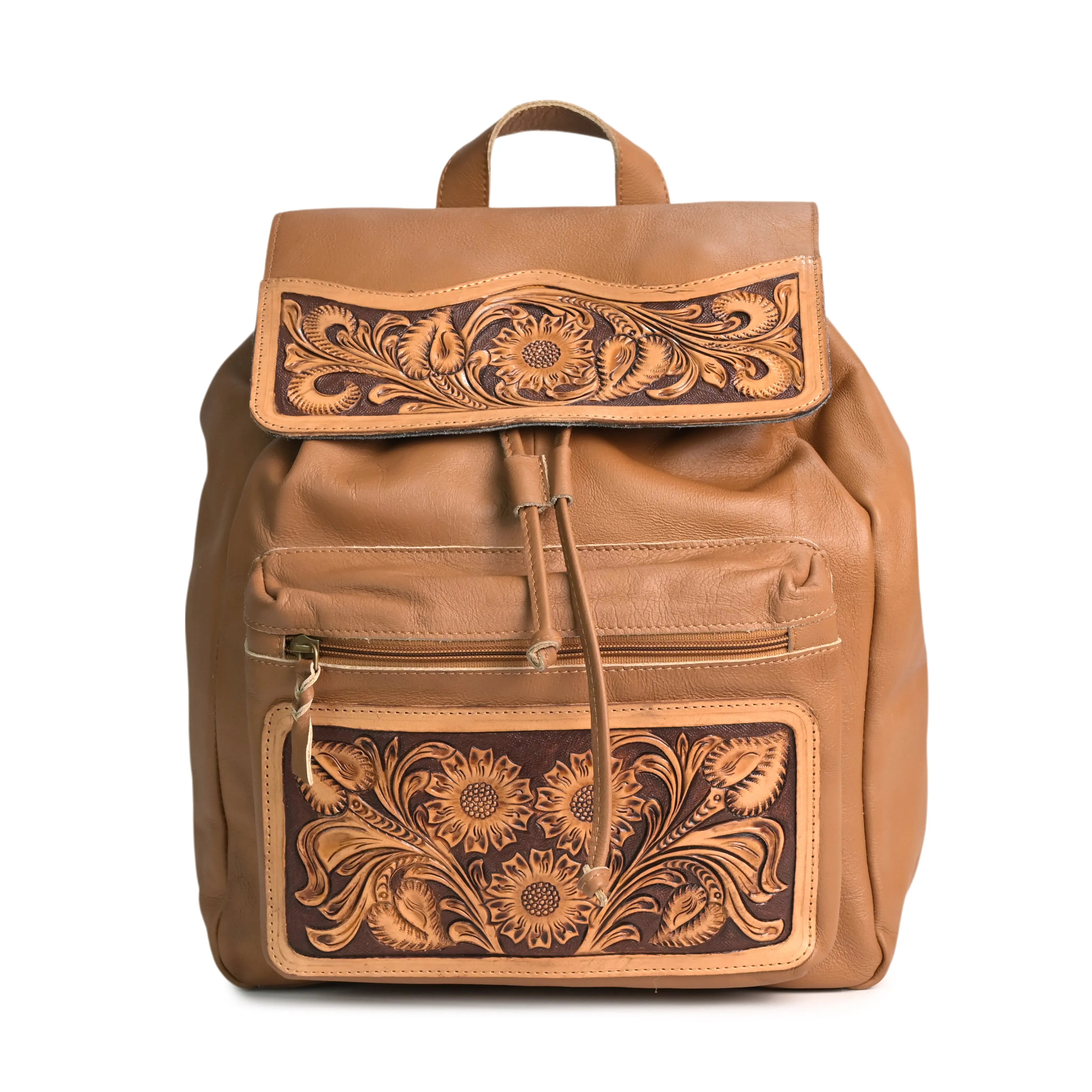 Western Tooled Genuine Leather Backpack - abitoamerica