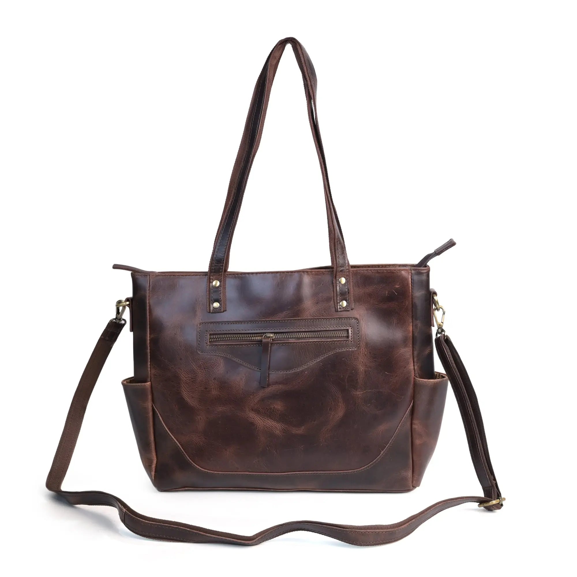 Women’s Vintage Brown Leather Tote Bag - abitoamerica