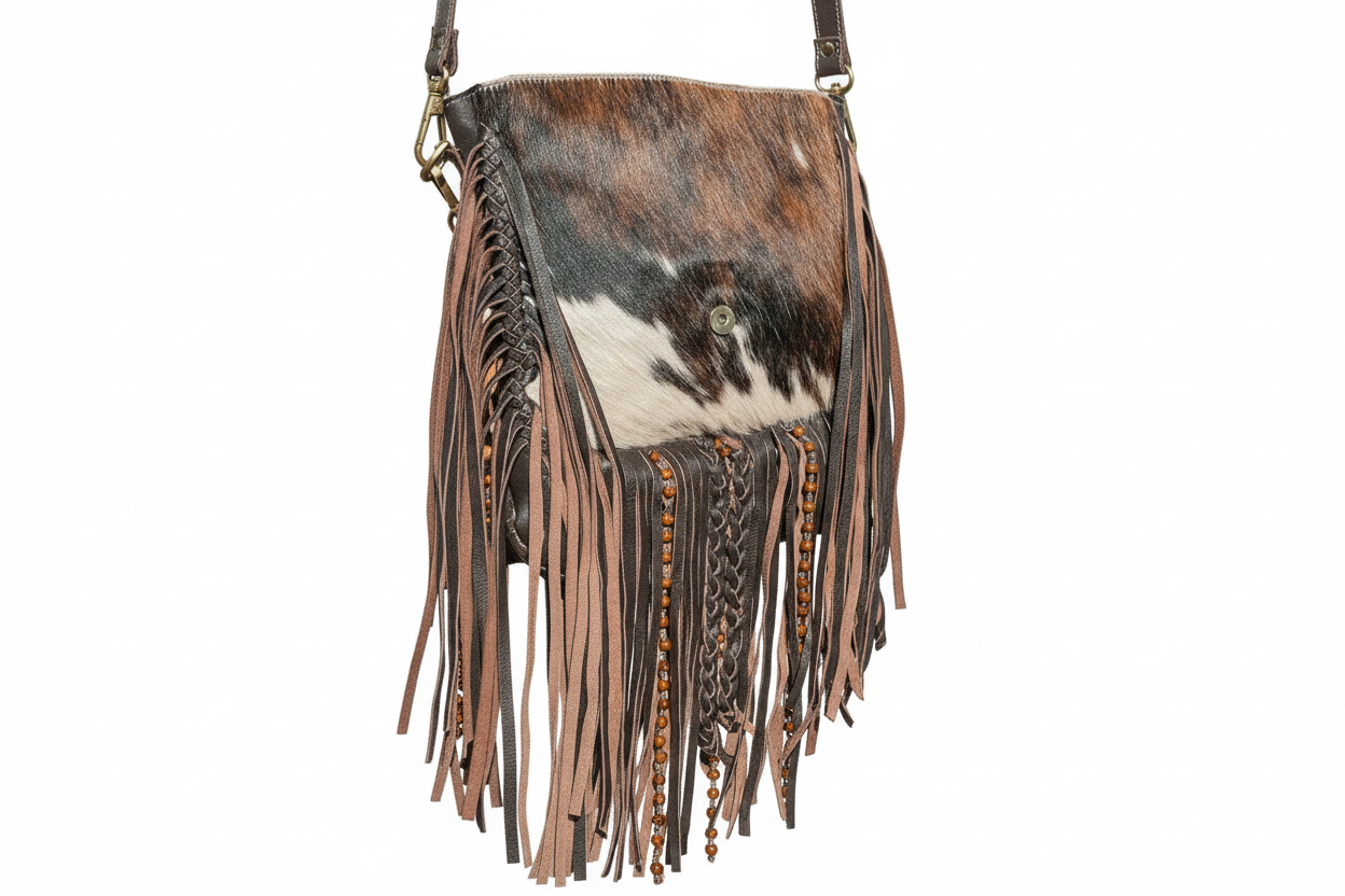 Cowhide Fringe Leather Western Purse : Crossbody Handbag