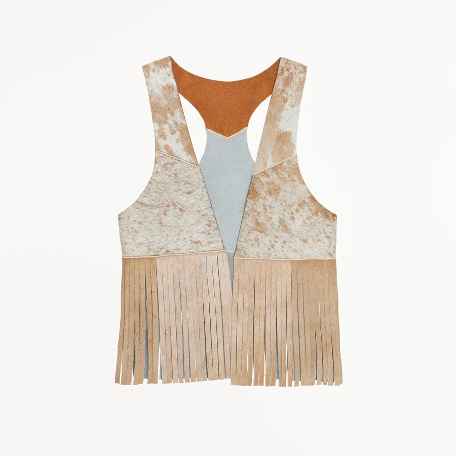 Barcelona Cowhide Buckskin Vest with Fringes