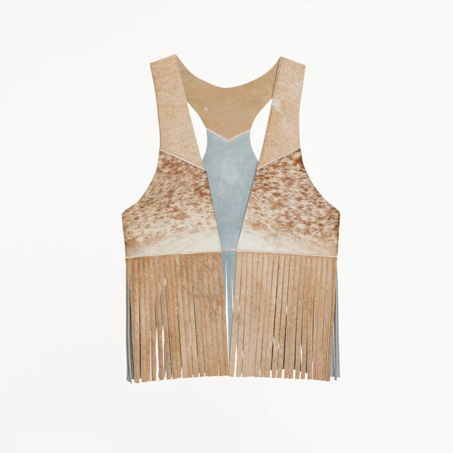 Barcelona Cowhide Buckskin Vest with Fringes