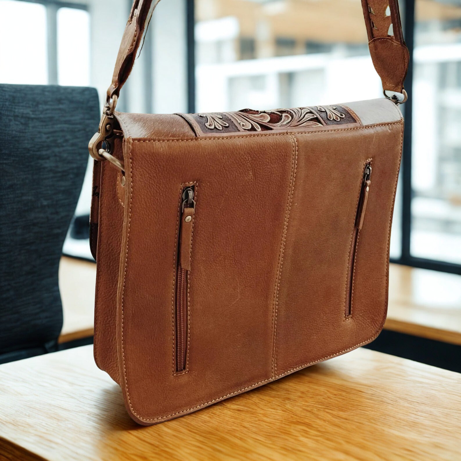 Handmade Cowhide Tooled Leather Crossbody - Hair On Cowhide Shoulder Bag