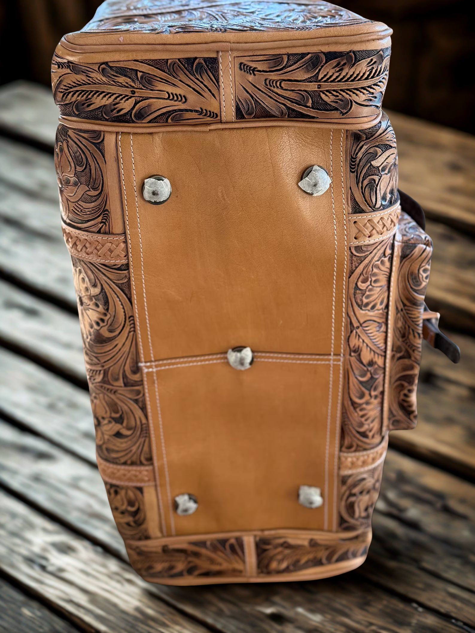 Barcelona Tooled Leather Duffel Bag : Natural Leather Western Handbags