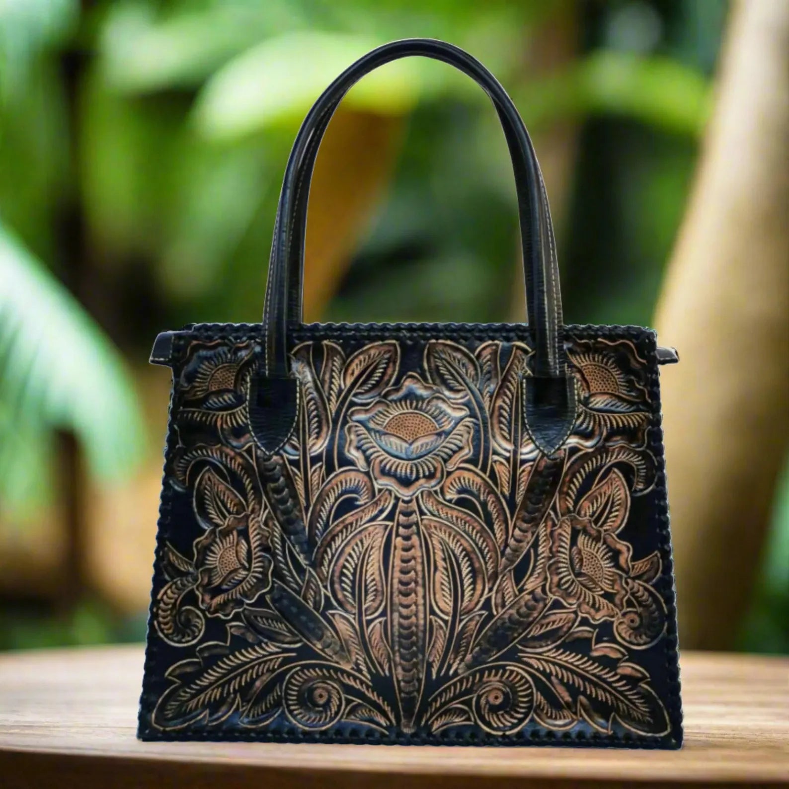 Handmade Tooled Leather Shoulder Bag: Vintage Cowhide Handbag