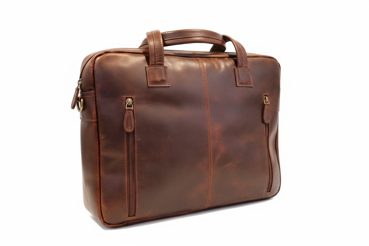 Handmade Cowhide Leather Work Bag – Tooled & Painted Western Tote with Laptop Sleeve & Multiple Pockets