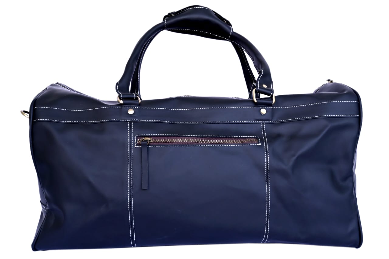 Vintage Leather Duffle Bag – Handmade Travel Weekender with Buckle Pocket & Adjustable Strap