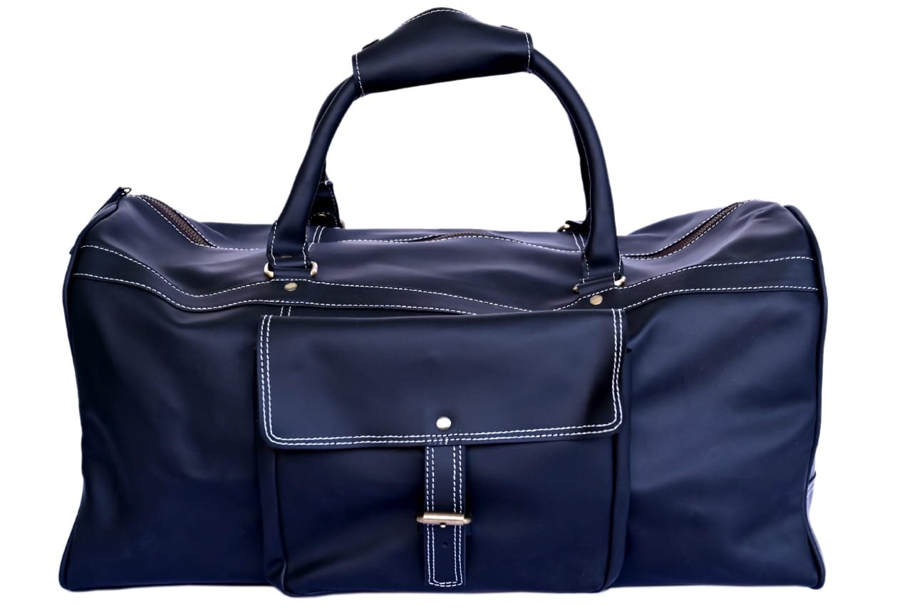 Vintage Leather Duffle Bag – Handmade Travel Weekender with Buckle Pocket & Adjustable Strap